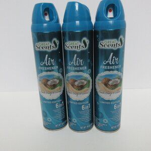 3 PK Great Scents Air Freshener Beach Breeze&Coconut 6 in 1 Limited Edition